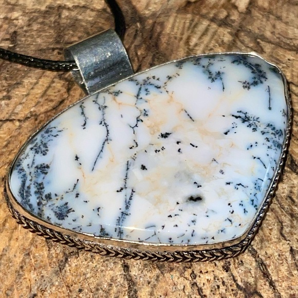 Black & White Dendritic Agate Pendant 2” - Picture 7 of 10